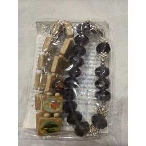 Catholic Devotional Bracelet Rosary Style Saints Wood Beads Cross Prayer Card